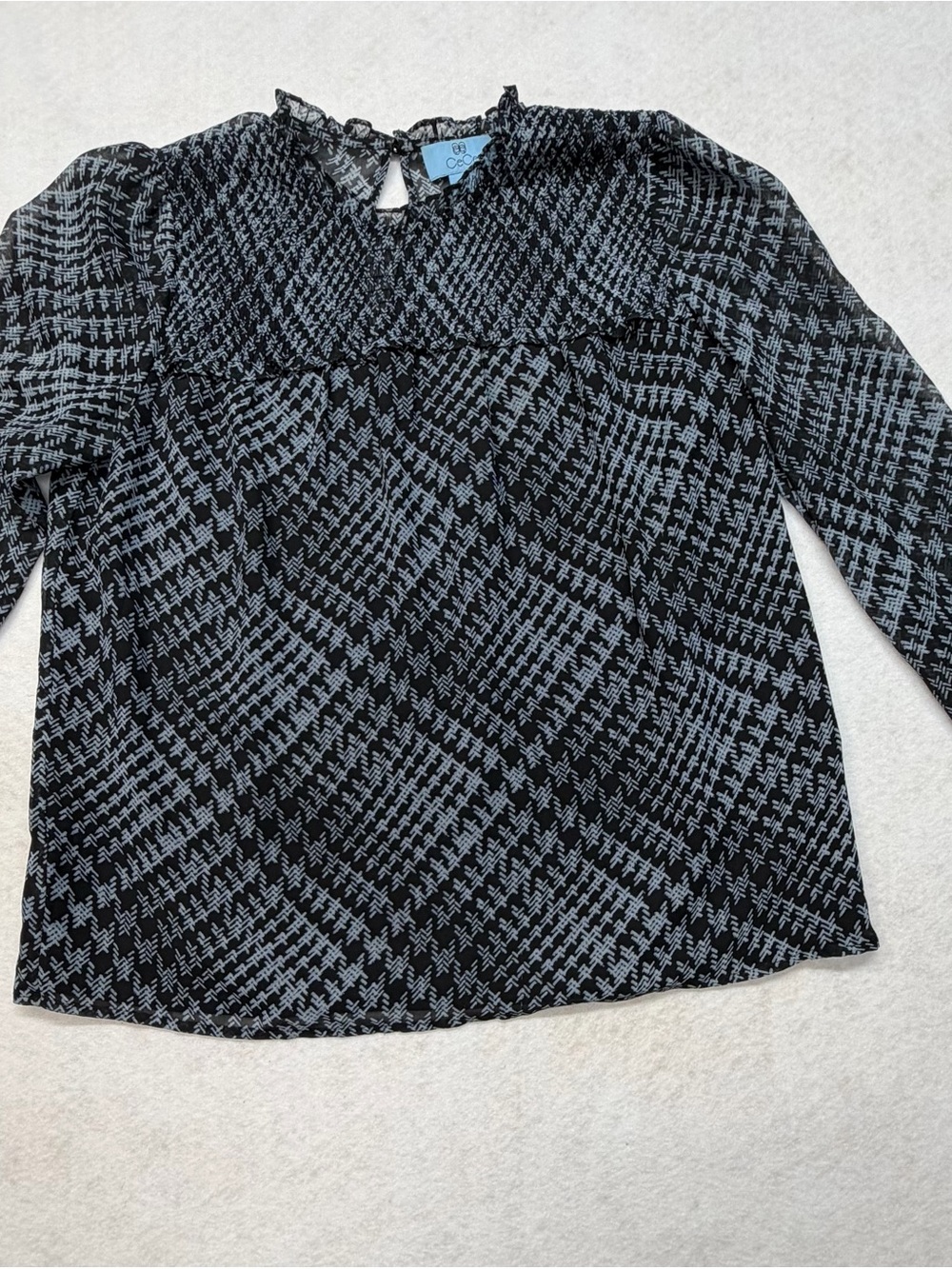 CeCe Black and Blue Patterned Blouse
